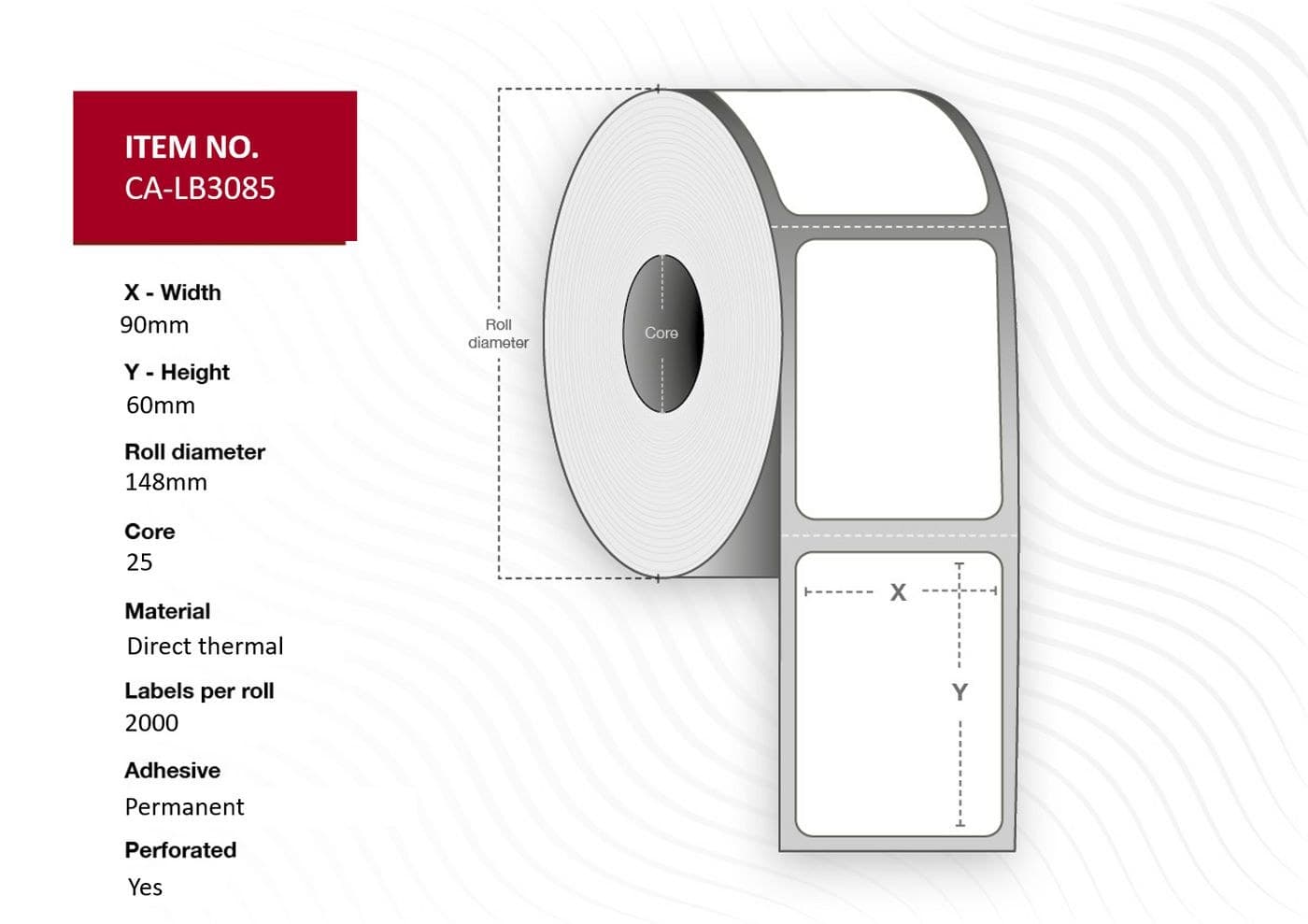 Capture CA-LB3085 Direct Thermal Labels 90 x 60mm, 25mm Core, White, Uncoated, Permanent, 2000 per Roll (8 Rolls)