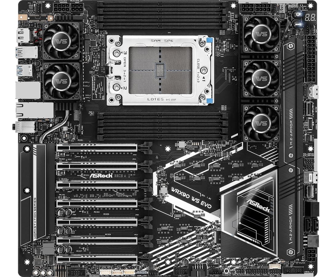 ASRock WRX90 WS EVO Motherboard AMD WRX90 Socket sTR5 EEB 8x DDR5 ECC Dual 10G LAN 7x PCIe 5.0 x16 2x M.2 - Image 1