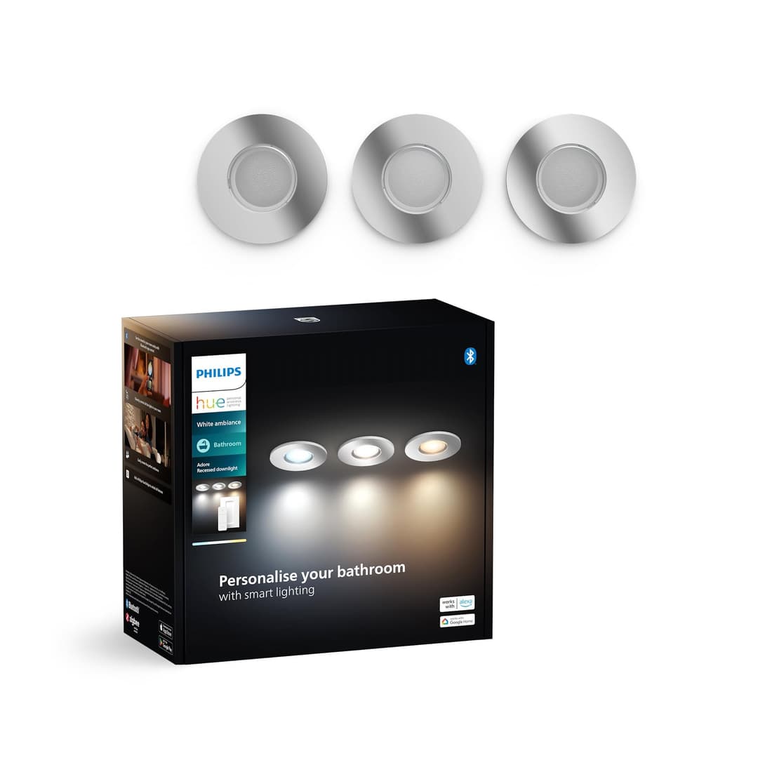 Philips Hue White Ambiance Adore Recessed Spot, 3 Pack - Silver, Polished - Image 1