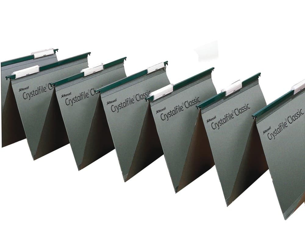 Rexel Crystalfile Linked Foolscap Suspension File 15mm Green (50) - Image 1