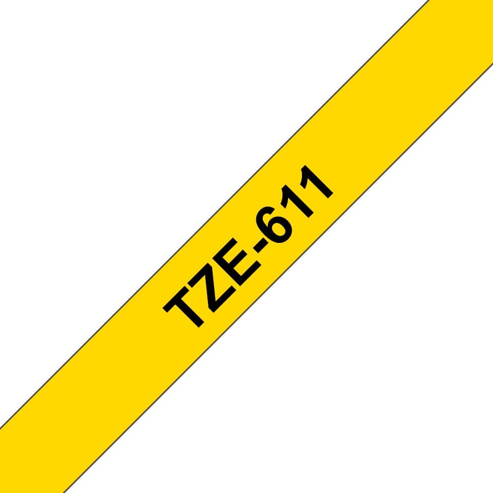 Brother TZe P-touch Laminated Labelling Tape Cassette 6mm x 8m - Black on Yellow - Image 1