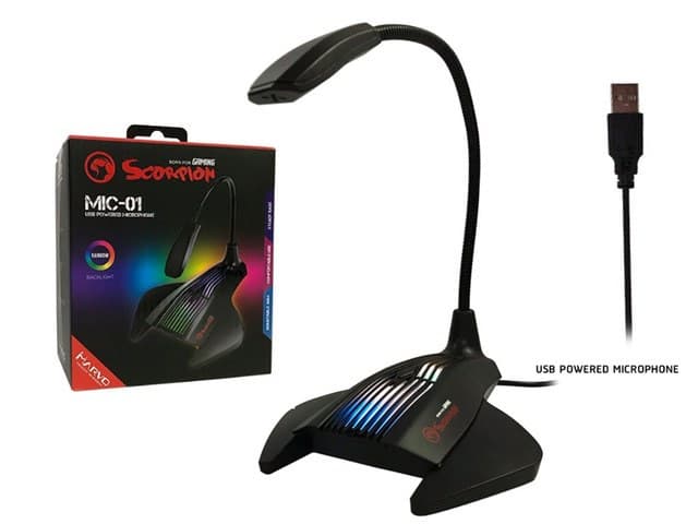 Marvo MIC-01 USB Powered 7-Color and RGB LED gaming Microphone Black - Image 1