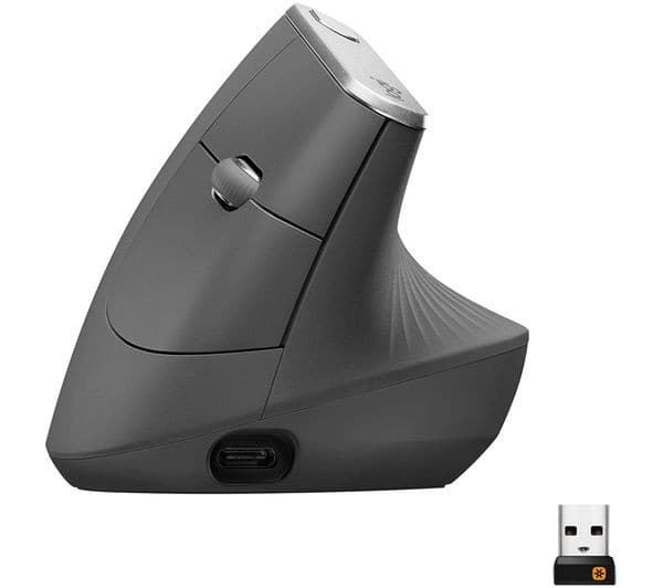 Logitech MX Vertical Ergonomic Wireless Mouse (910-005448) - Bluetooth / USB Receiver - Graphite