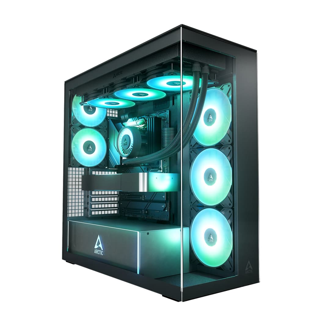 Arctic Xtender ARGB Tempered Glass E-ATX Mid Tower PC Case - Clear Glass - Black - Image 1