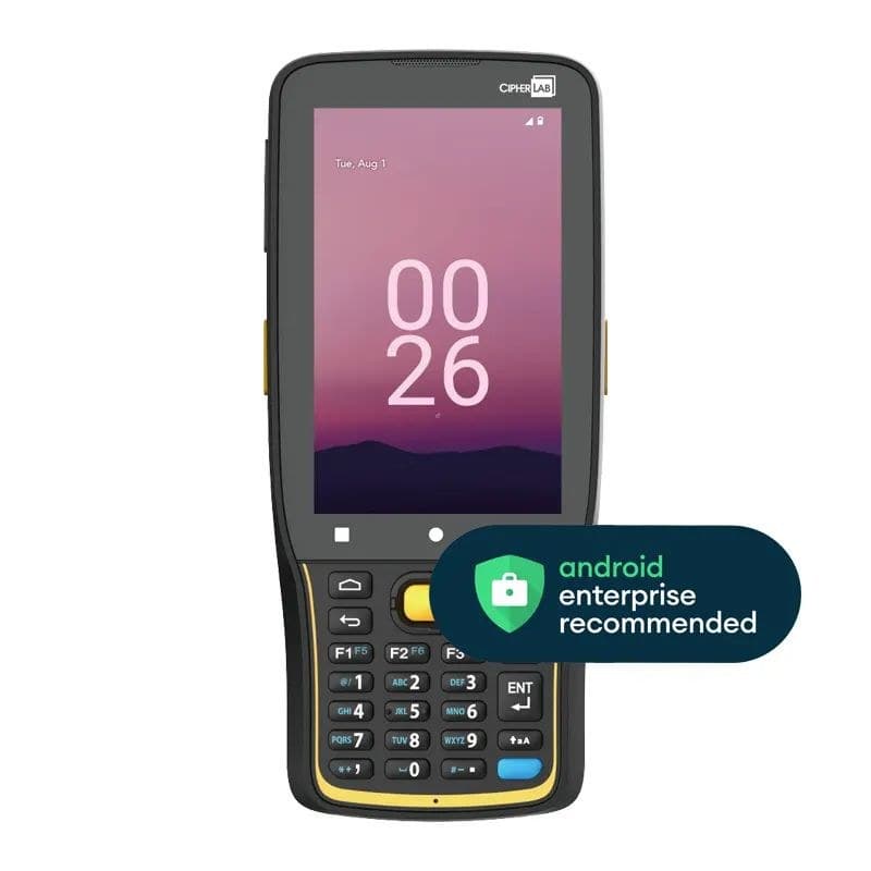 CipherLab RK26 Rugged Android Mobile Computer - 4in WVGA, Mid-Range 2D Imager, Numeric + Function Keypad, Wi-Fi, Bluetooth, NFC, Android 12 GMS, 4GB/64GB, 4000mAh - Simple Package, No Power Adapter/Plug Included