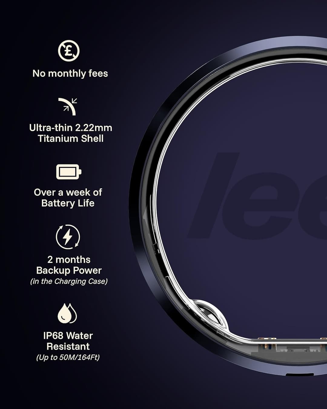 LEEP Smart Ring Size 7 Blue, IP68 Waterproof Health & Fitness Tracker with Heart Rate & Sleep Monitoring - Image 2