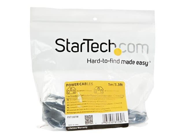 StarTech PXT1001M 1m Power Extension Cord Black - Image 4