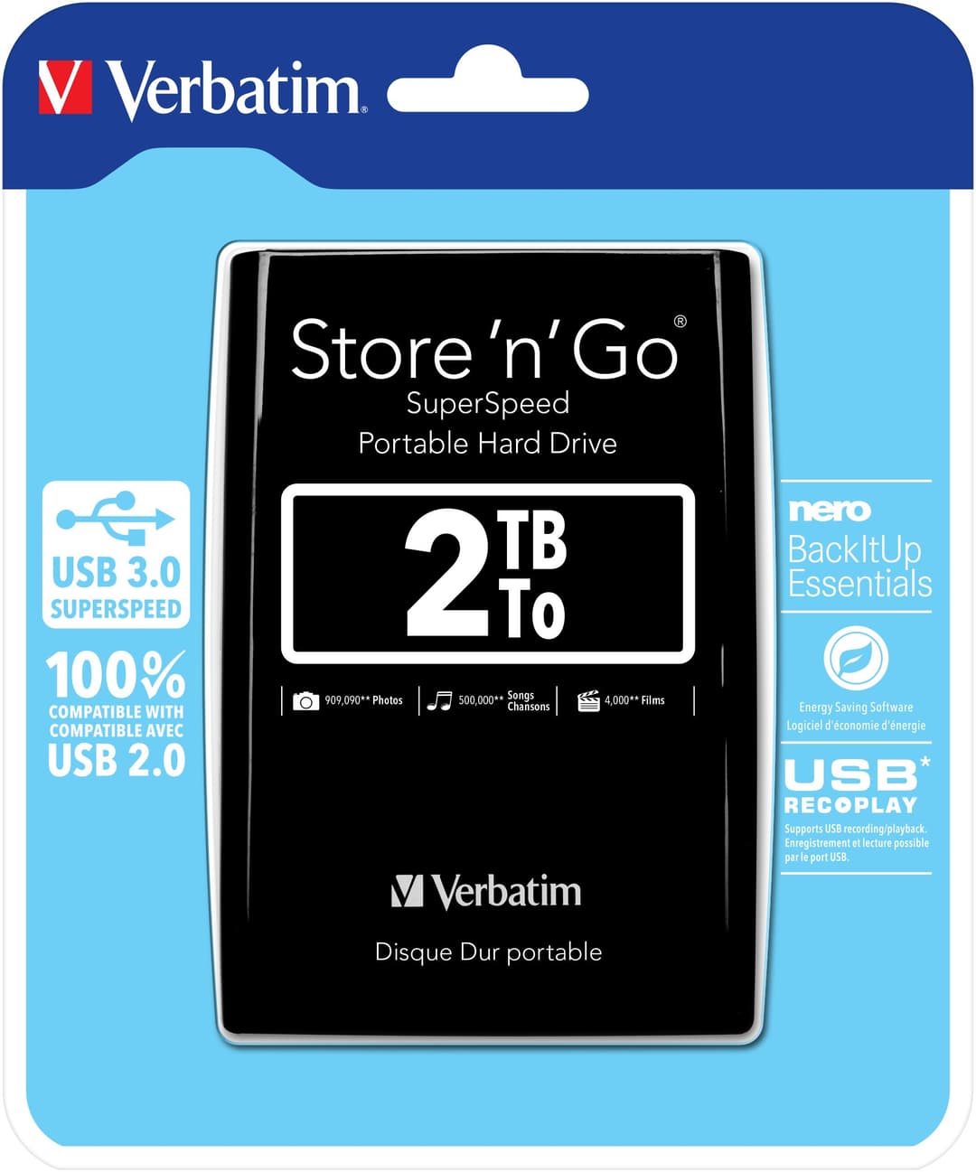 Verbatim Store 'n' Go USB 3.0 Portable Hard Drive 2TB - Black (53177) - Image 1