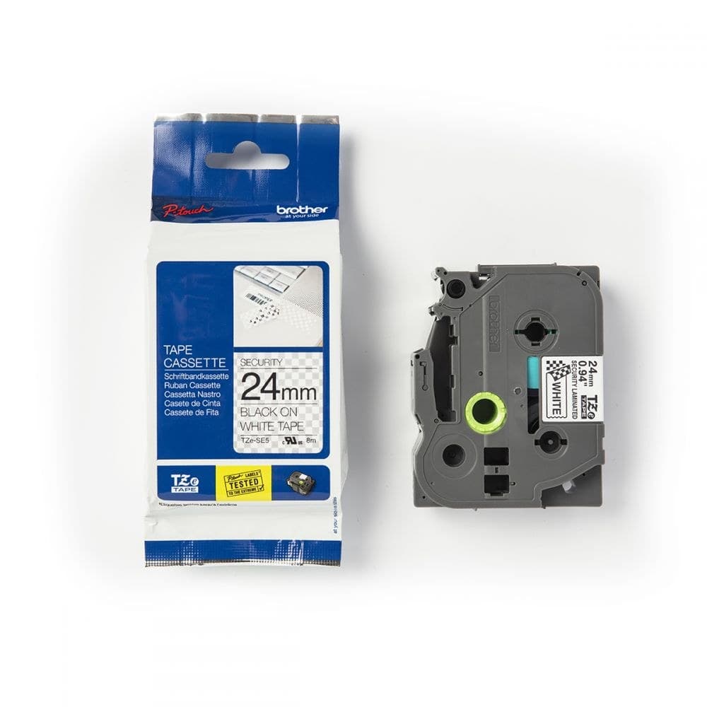 Brother TZESE5 Black on White 8M x 24mm Security Tape - Image 1