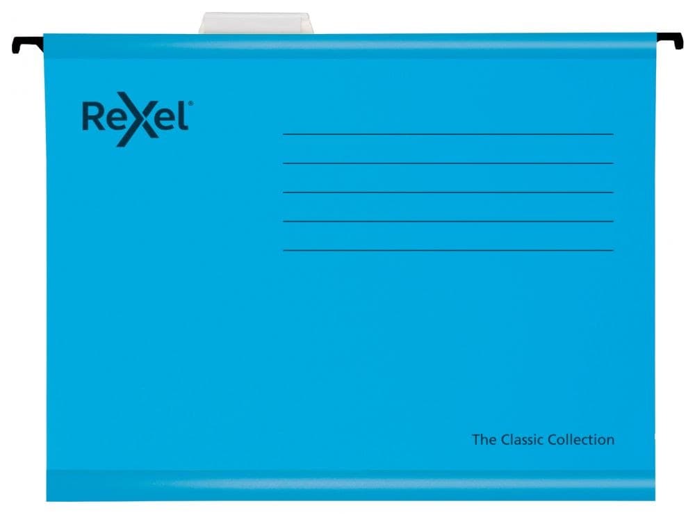 Rexel Classic Foolscap Reinforced Suspension Files 15mm V-Base (Pack of 25) - Blue - Image 1