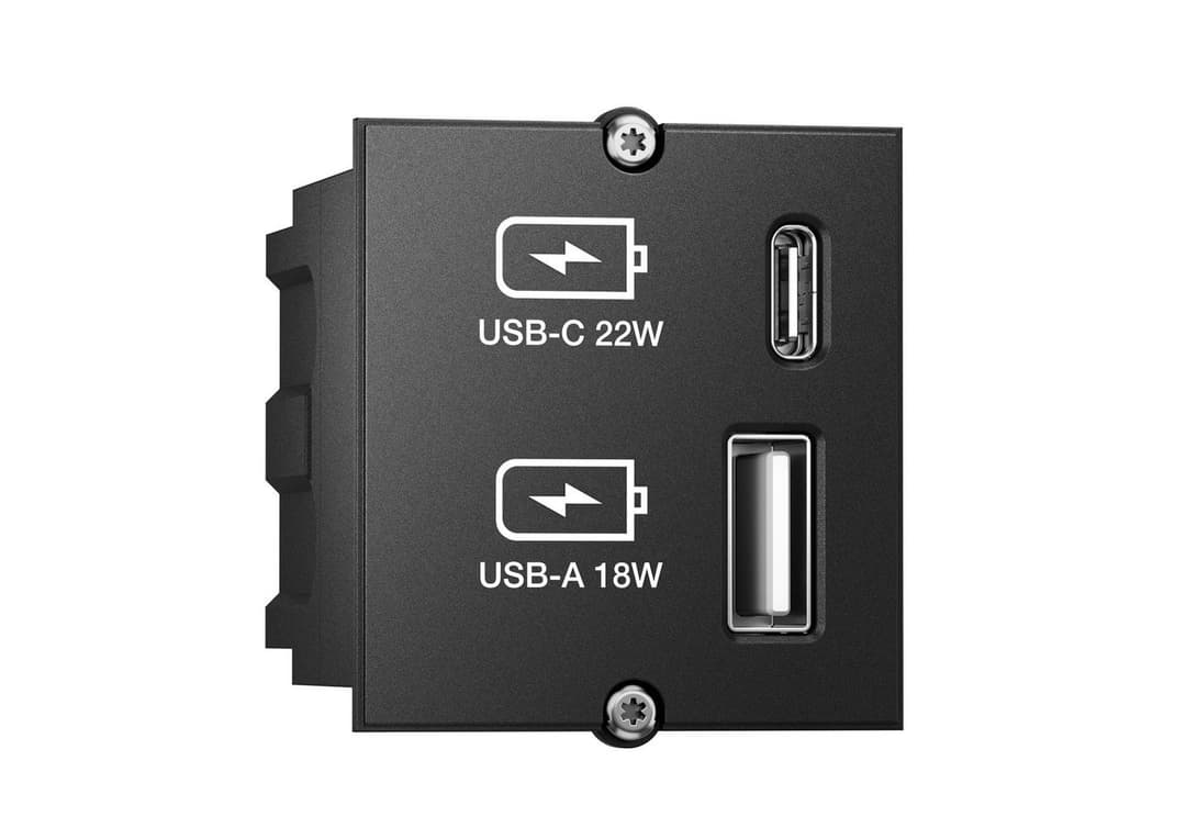 Bachmann USB-A&C Charger Custom Module 917.227, USB-A 18 W + USB-C 22 W, Black - Image 1