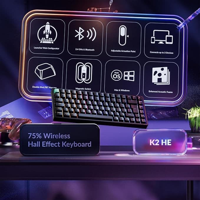 Keychron K2 HE Wireless Mechanical Keyboard - Black - Image 3
