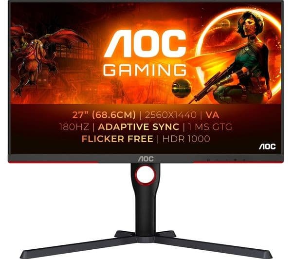 AOC Q27G3XMN 27" Quad HD 2560 x 1440 VA Mini LED 180Hz 1ms Gaming Monitor Black