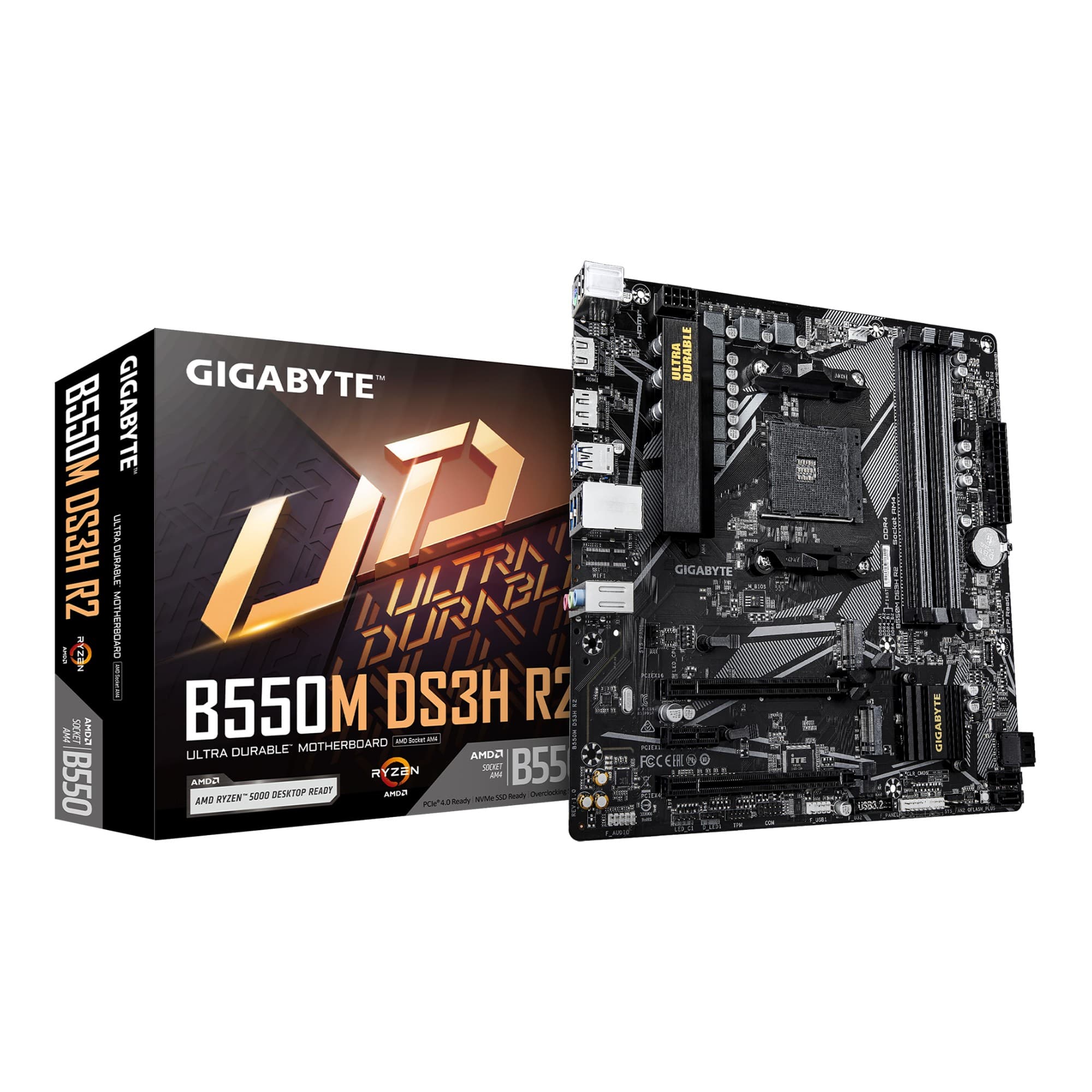 GIGABYTE B550M DS3H R2 AMD B550 Micro-ATX Socket AM4 DDR4 Motherboard - Wired