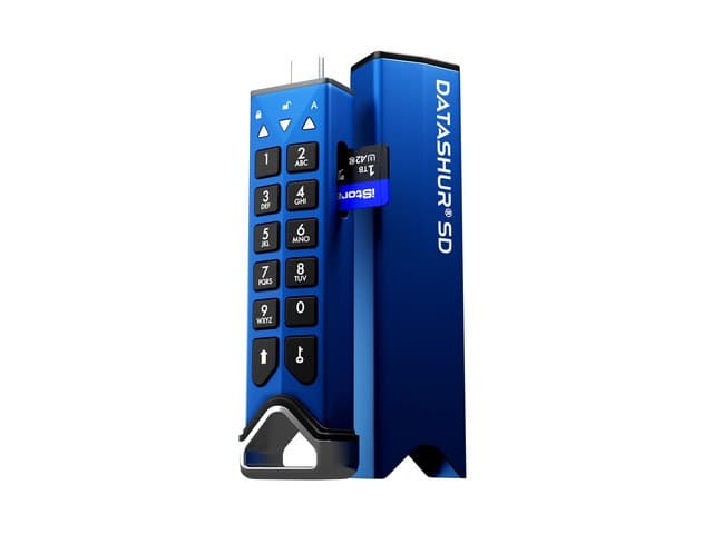 iStorage datAshur SD, hardware encrypted USB type-C flash drive, designed to incorporate removable iStorage microSD Cards (sold separately).