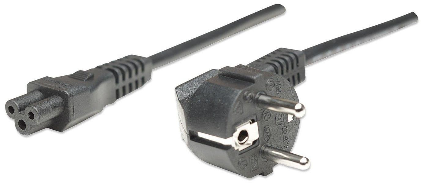Manhattan Power Cord, Euro 2-Pin Plug to IEC C5 Cloverleaf, 1.8m