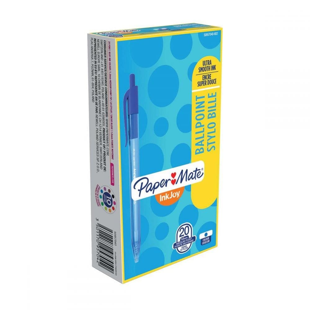 Paper Mate InkJoy 100 RT Retractable Ballpoint Pen 1.0mm Medium Box of 20 - Blue - Image 1