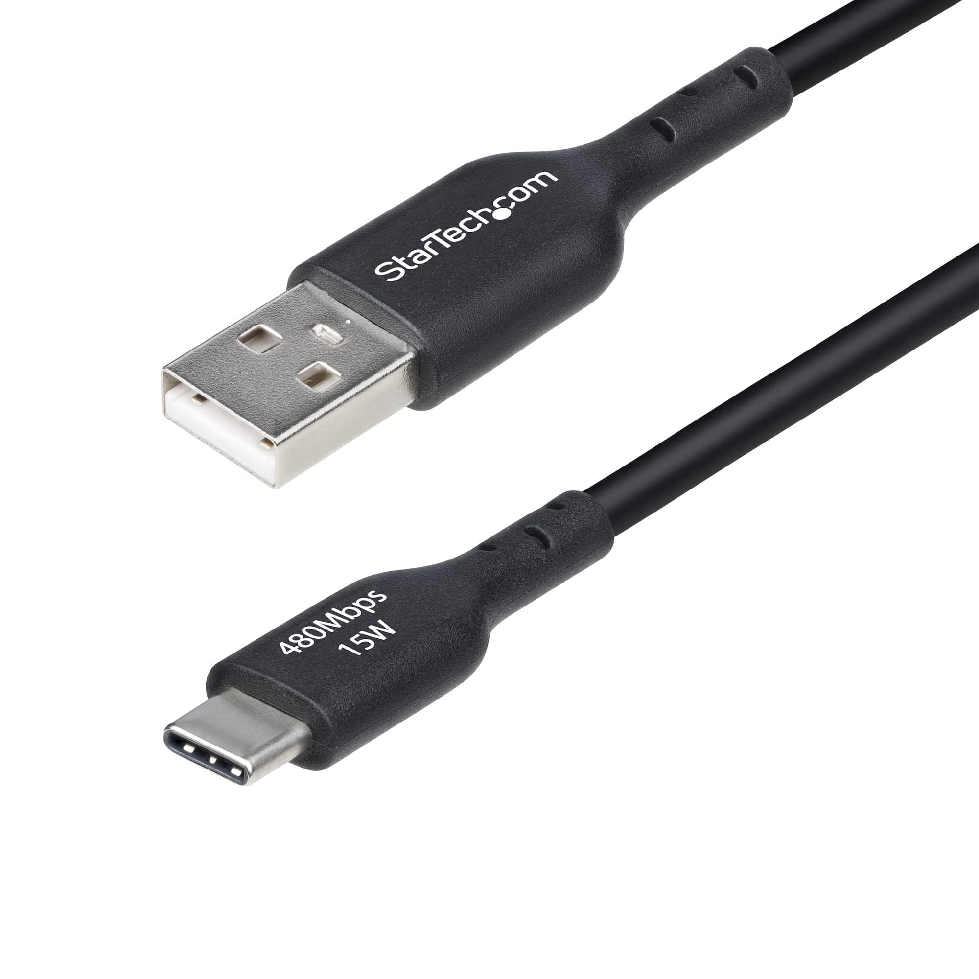 StarTech.com 6in (15cm) USB-A to USB-C Charging Cable, Charge & Sync, 3A, USB 2.0, TPE Jacket - Black USB Charging Cord