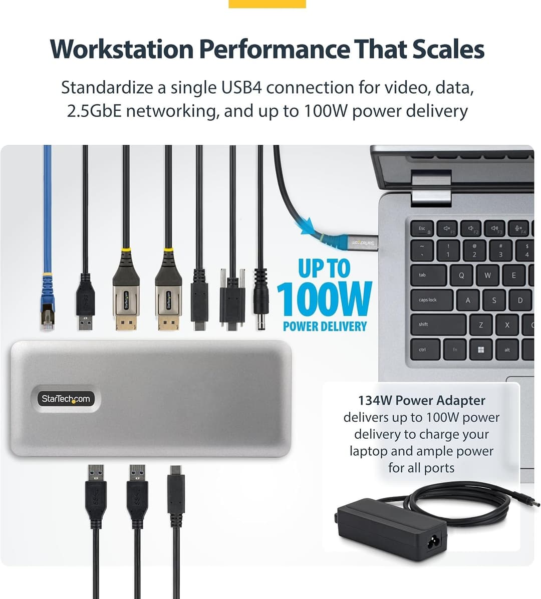 StarTech USB4 Universal Dock Dual 4K 144Hz 8K 60Hz DisplayPort 100W Passtrough - Image 5