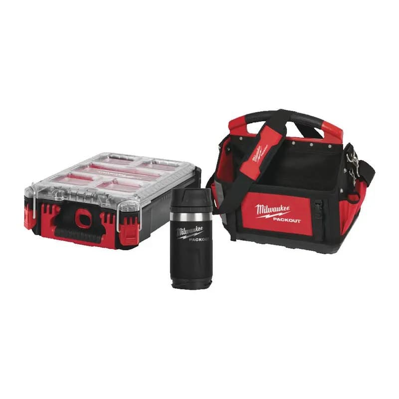 Milwaukee 4932500654 Packout Promo Bundle - 40cm Tote Bag, 335ml Bottle, Compact Organiser
