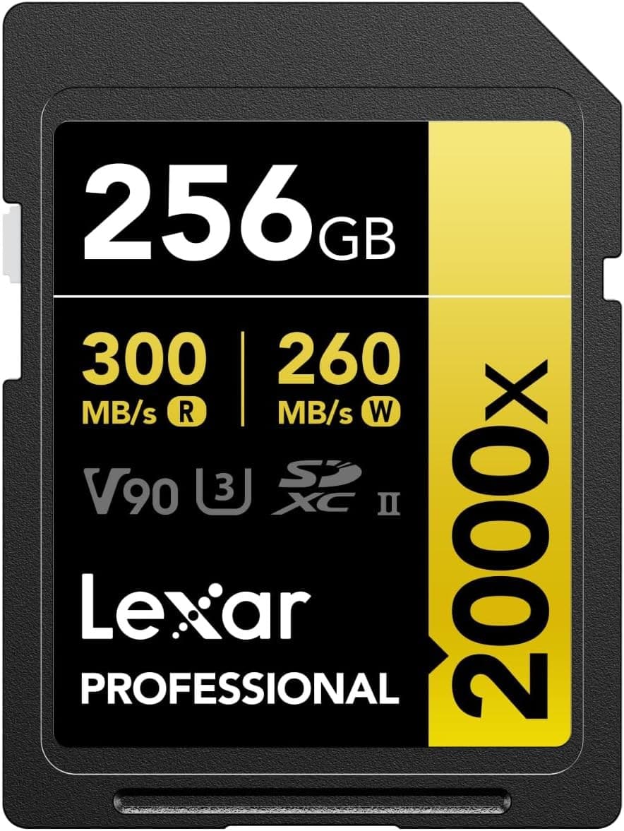 Lexar Professional 2000x SD Card 256GB, SDXC UHS-II Memory Card, Up to 300MB/s Read, 260MB/s Write, Class 10, U3, V90 SDXC Card for DSLR, Full-HD Cinema-Quality 8K Video Cameras - Image 1