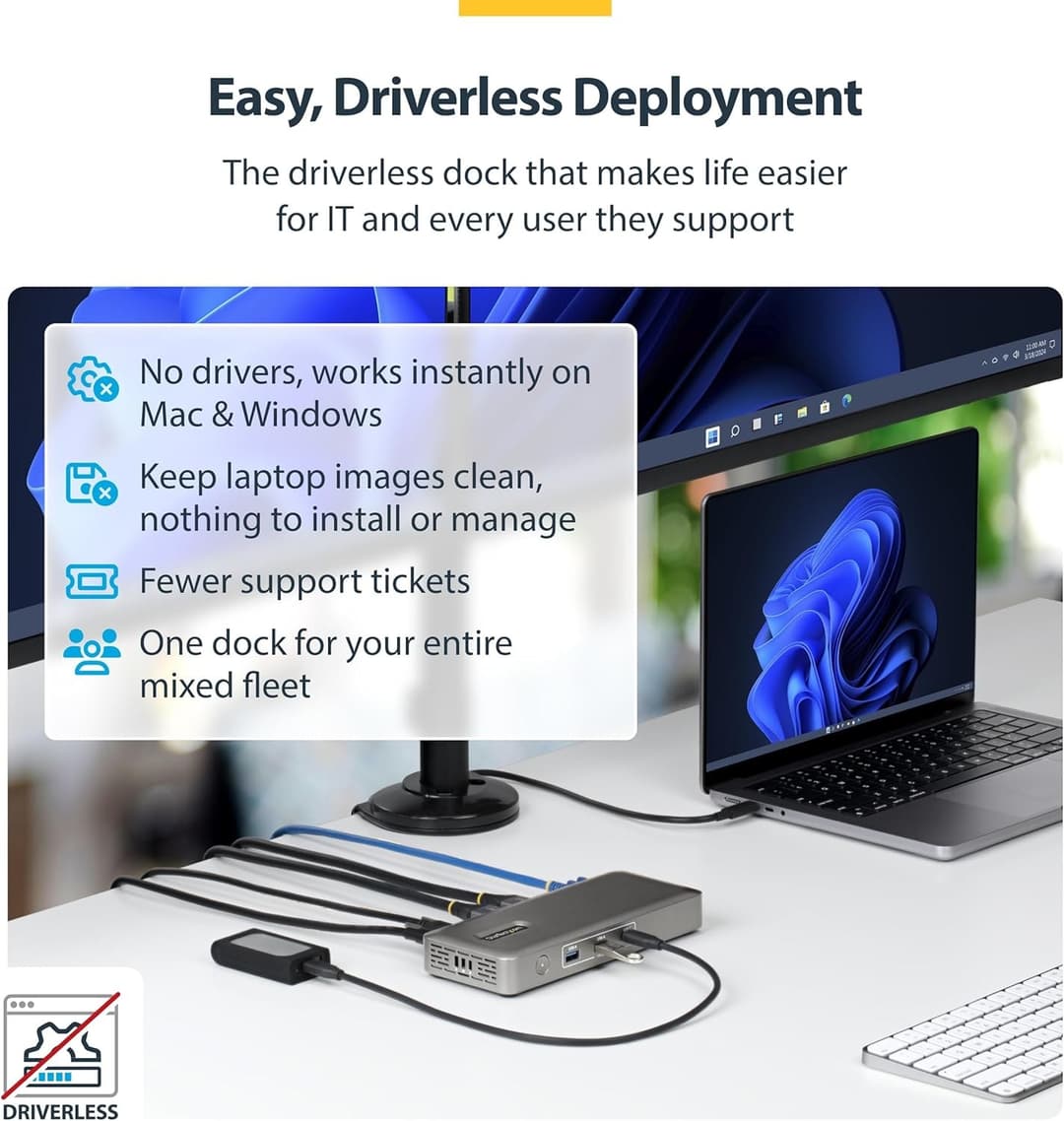 StarTech USB4 Universal Dock Dual 4K 144Hz 8K 60Hz DisplayPort 100W Passtrough - Image 3