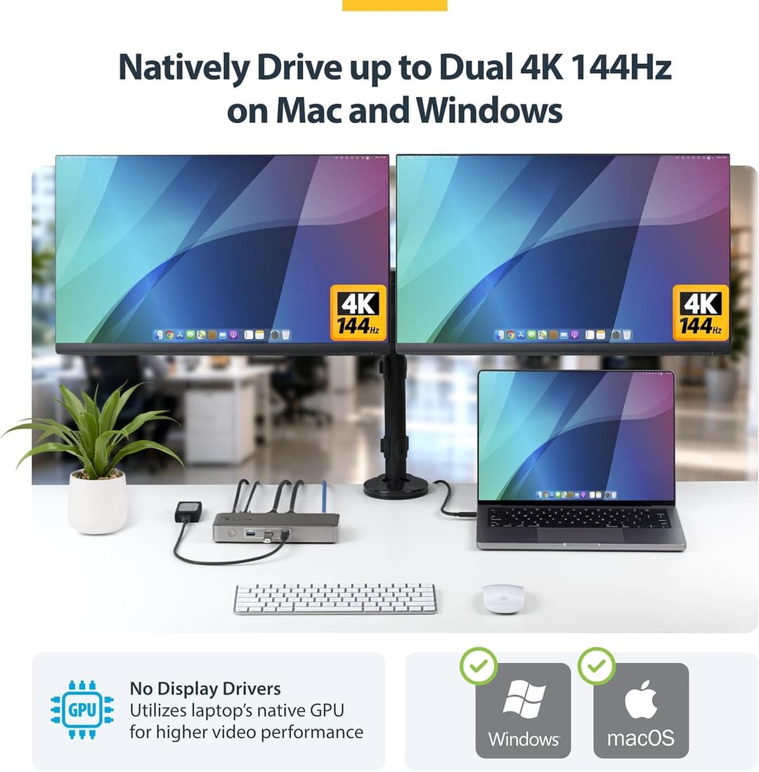 StarTech USB4 Universal Dock Dual 4K 144Hz 8K 60Hz DisplayPort 100W Passtrough - Image 4
