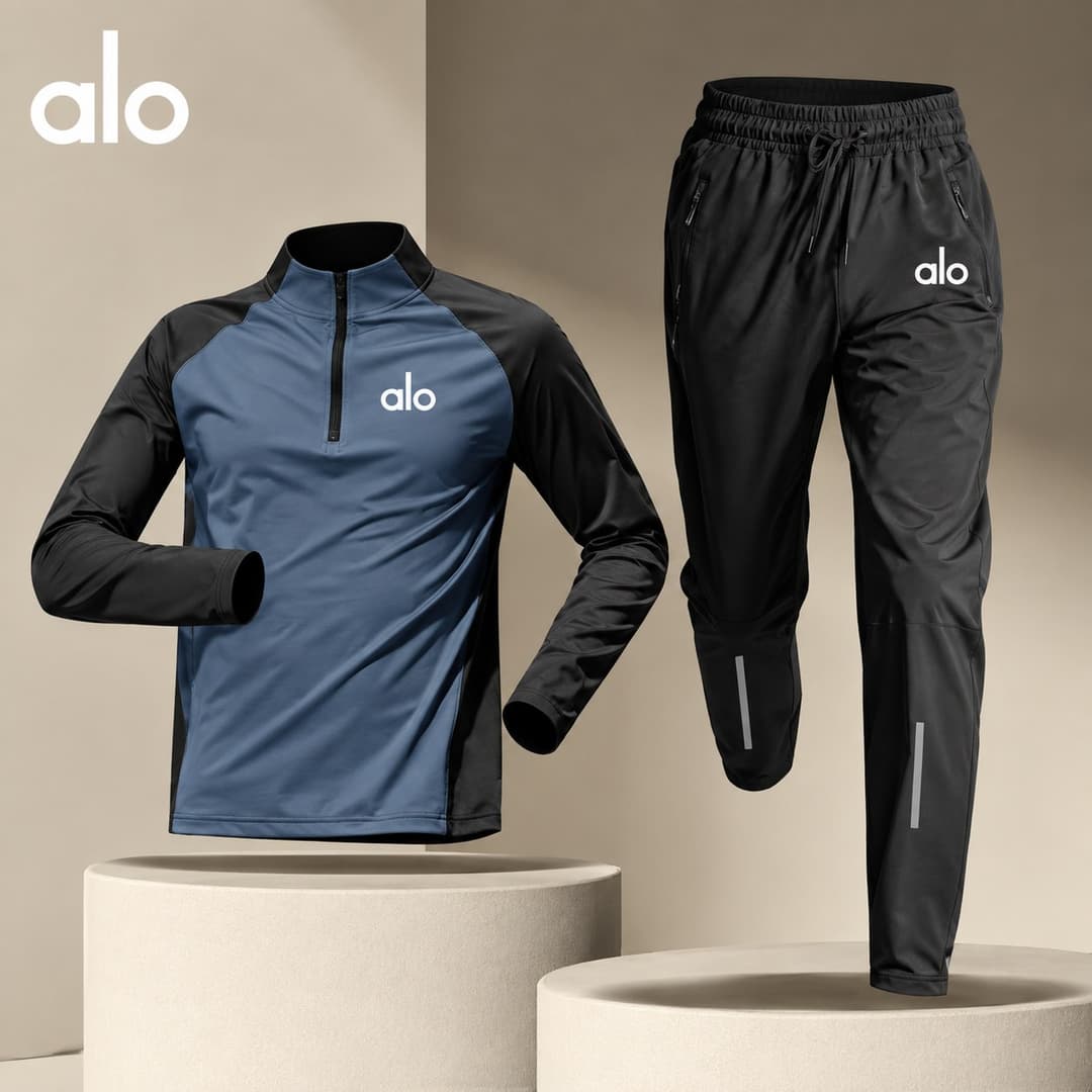 ALO Men's Blue & Black Tracksuit Set Half Zip Long Sleeve Top Size L (alo no 3) - Image 1